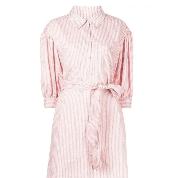 CINQ Á SEPT Shirt Dress Sofia Stripe Button Down Mini Pink Black White Pinstripe - Picture 6 of 10